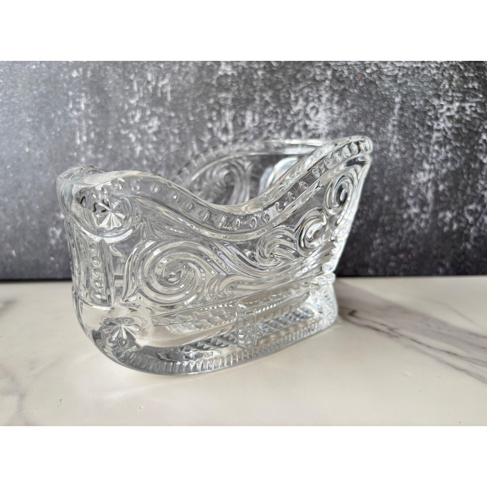 Vintage Crystal Christmas Sleigh Candy Dish Holiday Centerpiece